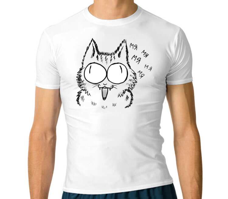 Поющий кот мужская футболка с коротким рукавом стрейч (цвет: белый)