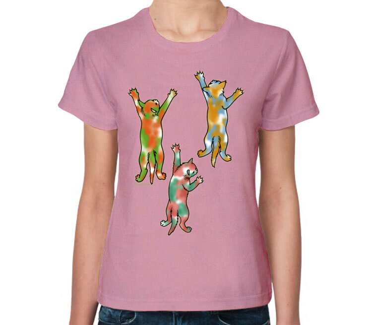 Котята на футболке женская футболка с коротким рукавом (цвет: розовый меланж)