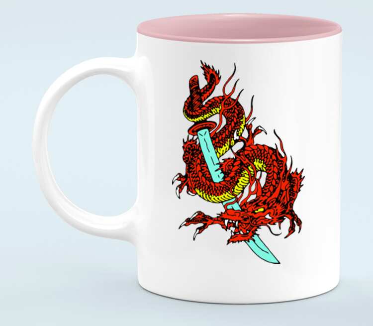 Дракон на мече кружка хамелеон двухцветная (цвет: белый + розовый)