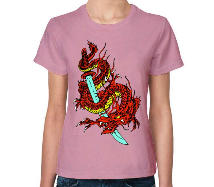 Дракон на мече женская футболка с коротким рукавом (цвет: розовый меланж)