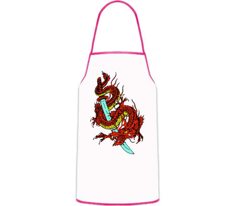 Дракон на мече кухонный фартук (цвет: белый + красный)