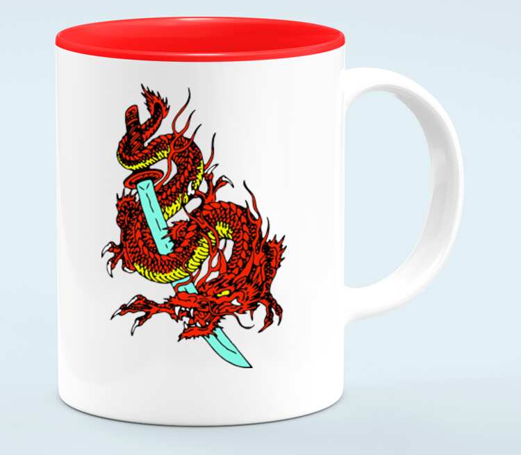 Дракон на мече кружка хамелеон двухцветная (цвет: белый + красный)