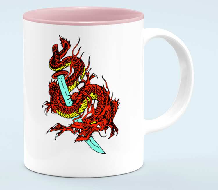 Дракон на мече кружка хамелеон двухцветная (цвет: белый + розовый)