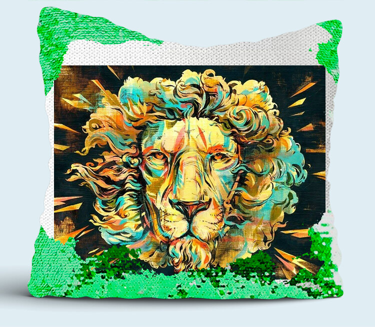 King Crown Lion подушка с пайетками (цвет: белый + зеленый)