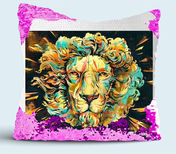 King Crown Lion подушка с пайетками (цвет: белый + сиреневый)