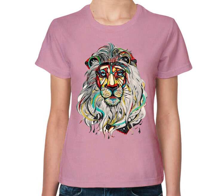 Лев женская футболка с коротким рукавом (цвет: розовый меланж)