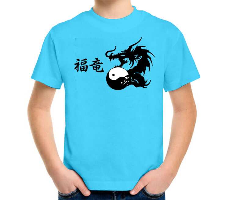 Инь Янь Дракон детская футболка с коротким рукавом (цвет: небесный)