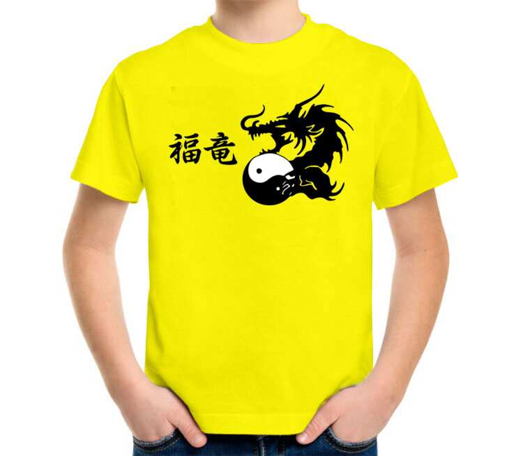 Инь Янь Дракон детская футболка с коротким рукавом (цвет: лимон)