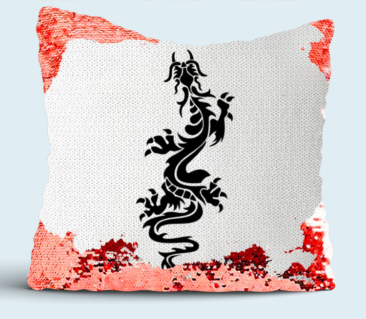 Татуировка дракон подушка с пайетками (цвет: белый + красный)