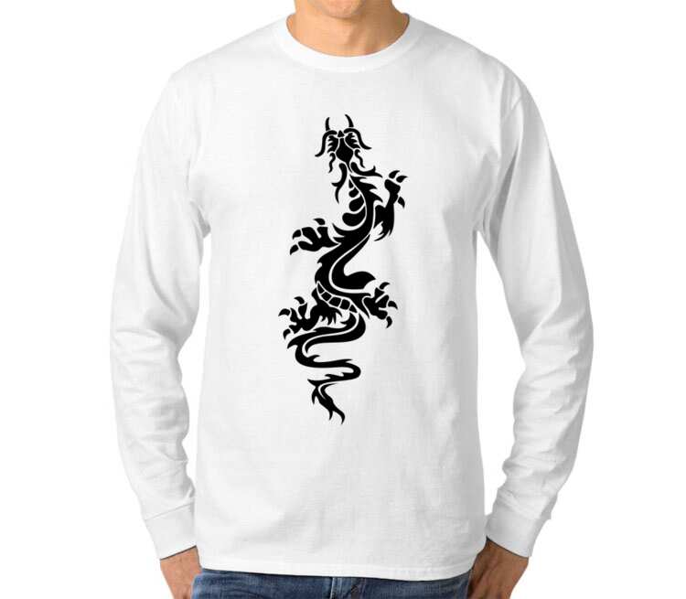 Татуировка дракон мужская футболка с длинным рукавом (цвет: белый)