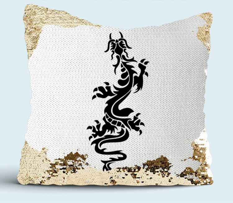 Татуировка дракон подушка с пайетками (цвет: белый + золотой)