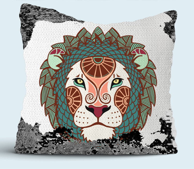 Лев подушка с пайетками (цвет: белый + черный)