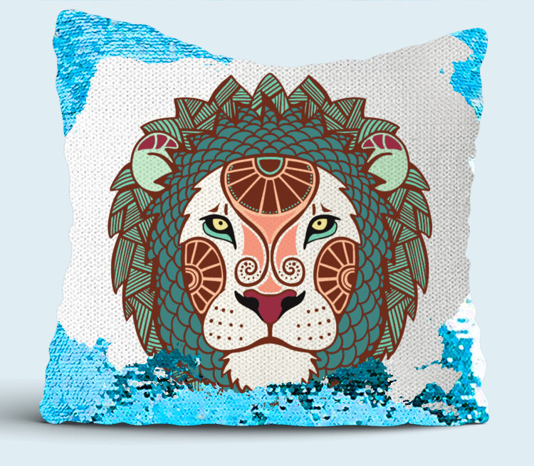 Лев подушка с пайетками (цвет: белый + синий)