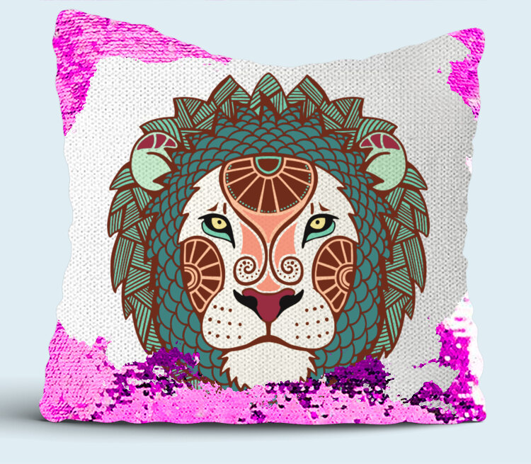 Лев подушка с пайетками (цвет: белый + сиреневый)