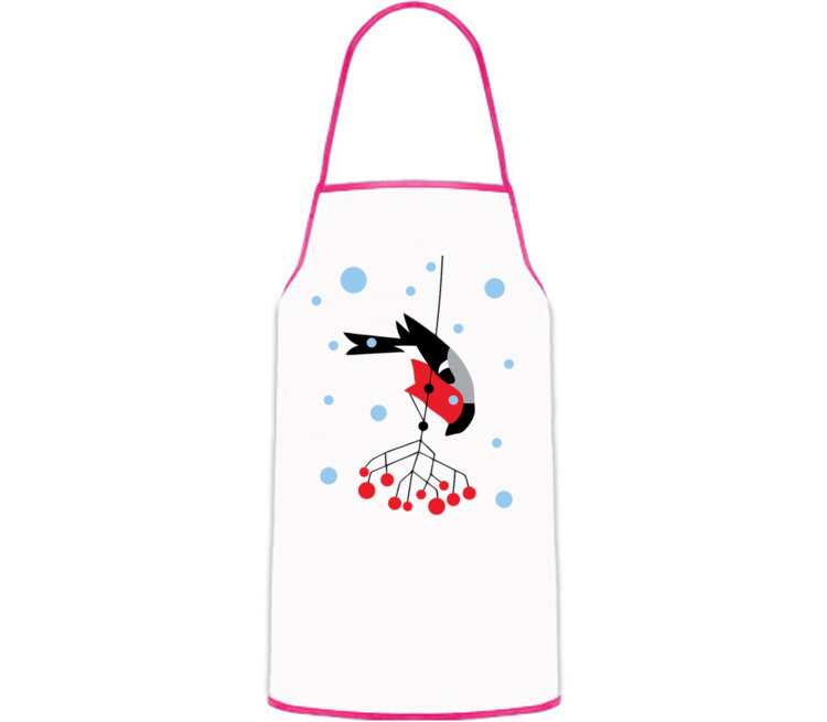Снегирь на веточке кухонный фартук (цвет: белый + красный)