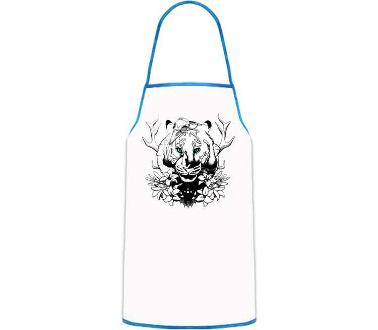 Тигр кухонный фартук (цвет: белый + синий)