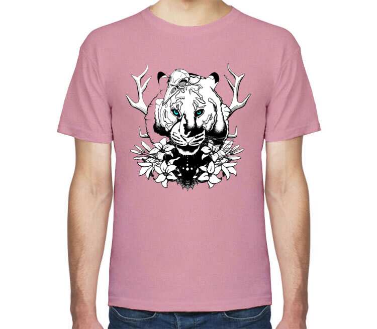Тигр мужская футболка с коротким рукавом (цвет: розовый меланж)