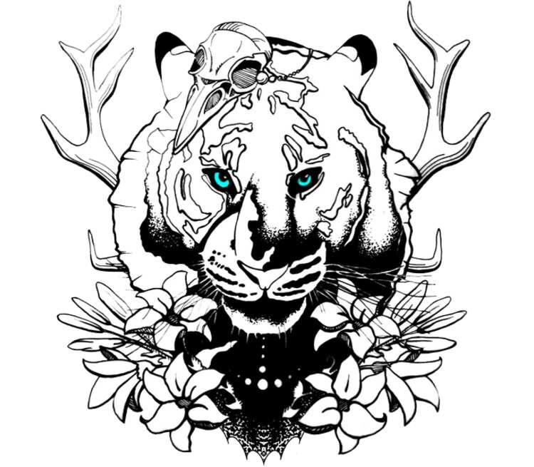 Тигр слюнявчик (цвет: белый + синий)