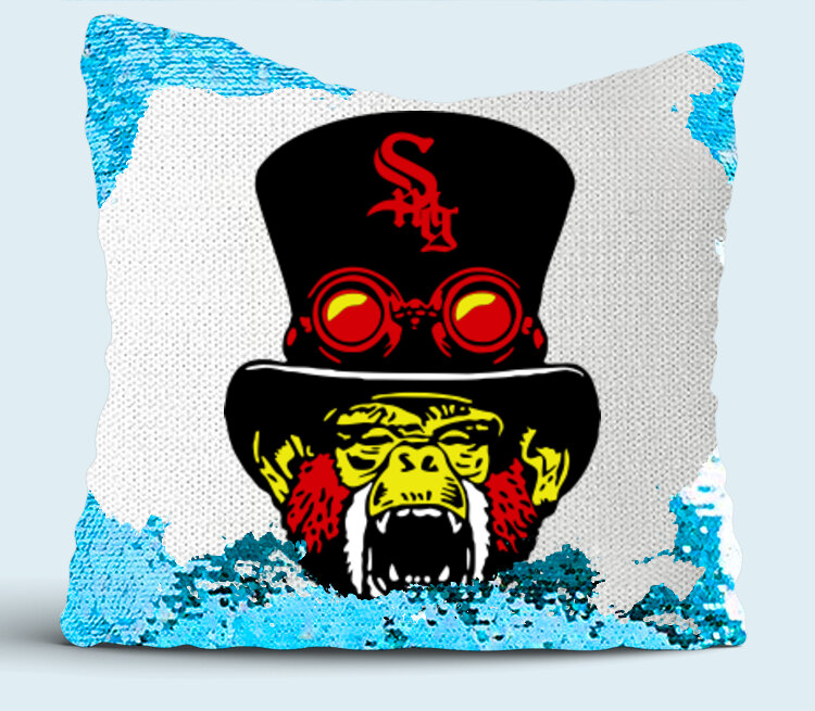 Swag monkey подушка с пайетками (цвет: белый + синий)