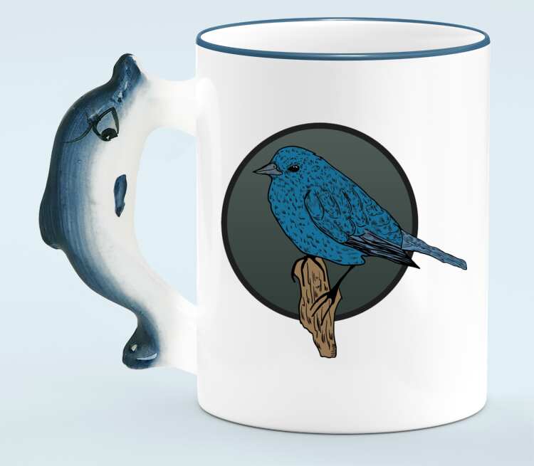 Птичка кружка с ручкой в виде дельфина (цвет: белый + синий)