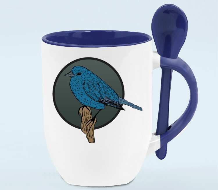 Птичка кружка с ложкой в ручке (цвет: белый + синий)