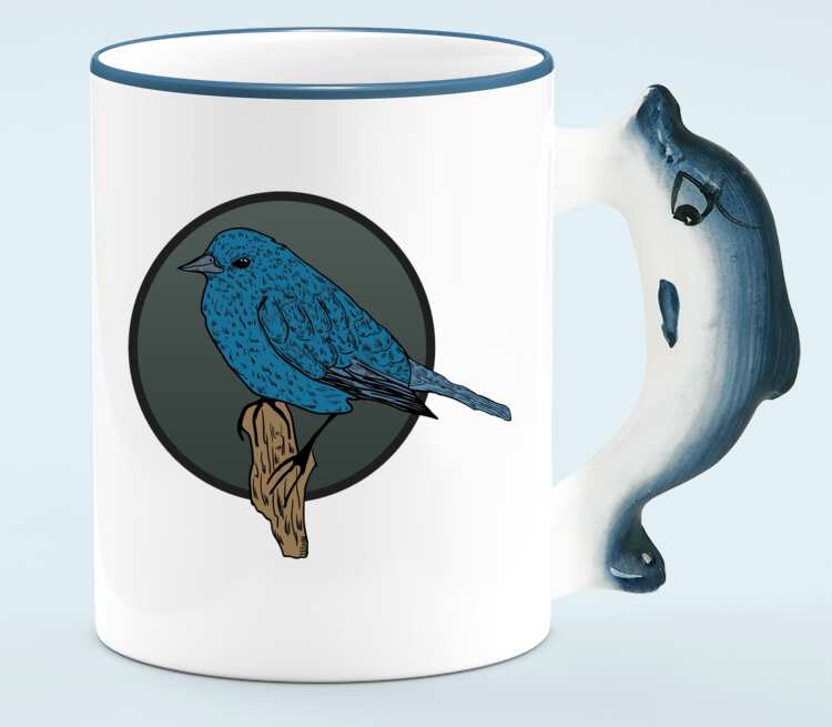 Птичка кружка с ручкой в виде дельфина (цвет: белый + синий)