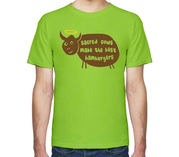 Священная корова мужская футболка с коротким рукавом (цвет: салатовый)