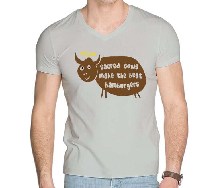 Священная корова мужская футболка с коротким рукавом v-ворот (цвет: серебро)