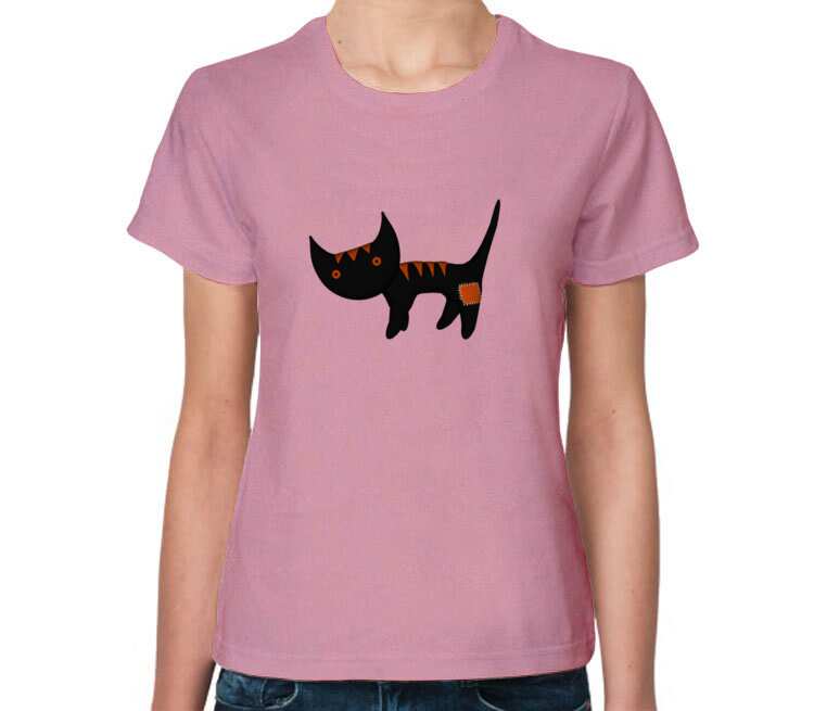 Черная кошечка женская футболка с коротким рукавом (цвет: розовый меланж)