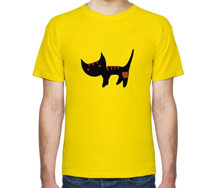 Черная кошечка мужская футболка с коротким рукавом (цвет: светло желтый)
