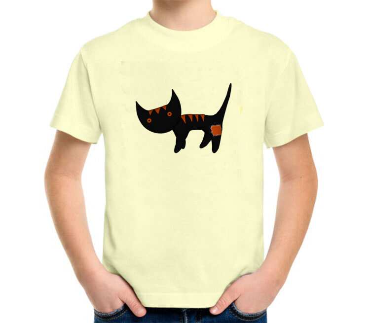 Черная кошечка детская футболка с коротким рукавом (цвет: слоновая кость)