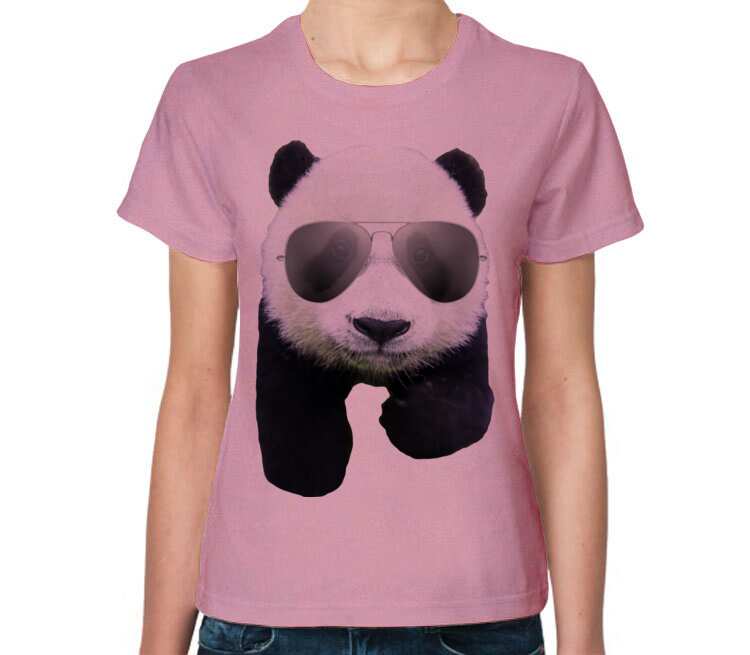 Панд в очках женская футболка с коротким рукавом (цвет: розовый меланж)