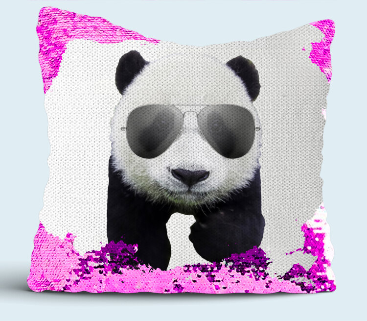Панд в очках подушка с пайетками (цвет: белый + сиреневый)