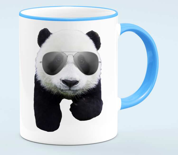 Панд в очках кружка с кантом (цвет: белый + голубой)