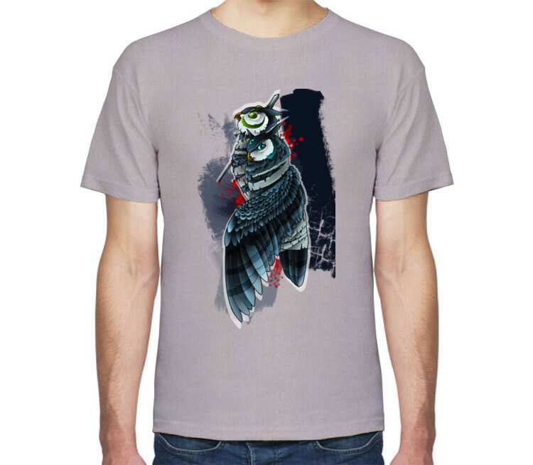 Сова мужская футболка с коротким рукавом (цвет: серый меланж)