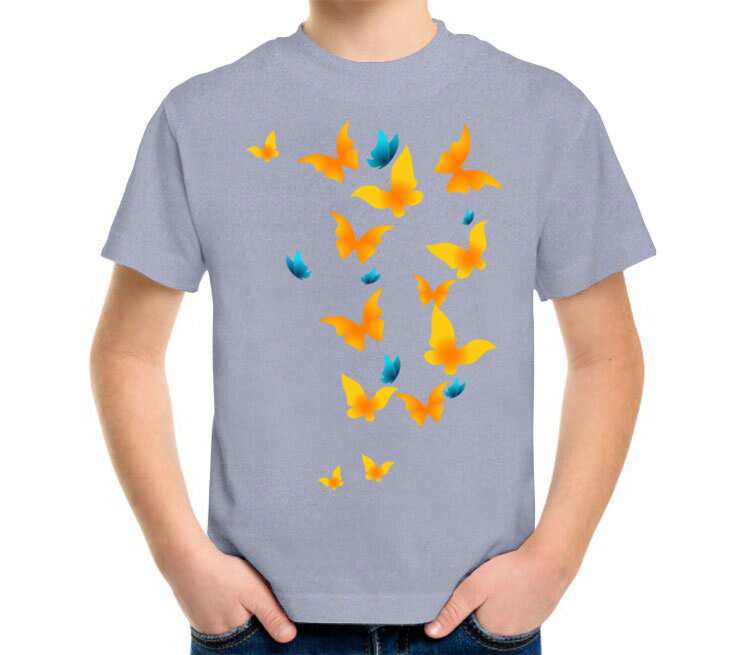 Бабочки детская футболка с коротким рукавом (цвет: голубой меланж)