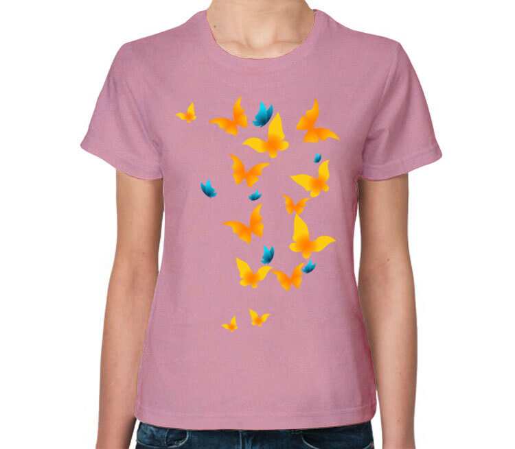 Бабочки женская футболка с коротким рукавом (цвет: розовый меланж)