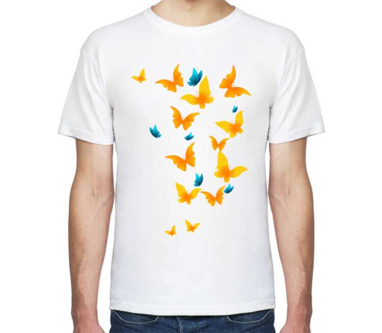 Бабочки мужская футболка с коротким рукавом (цвет: белый)