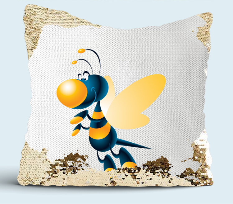 Пчелка подушка с пайетками (цвет: белый + золотой)