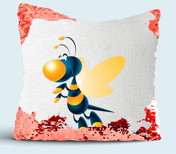 Пчелка подушка с пайетками (цвет: белый + красный)
