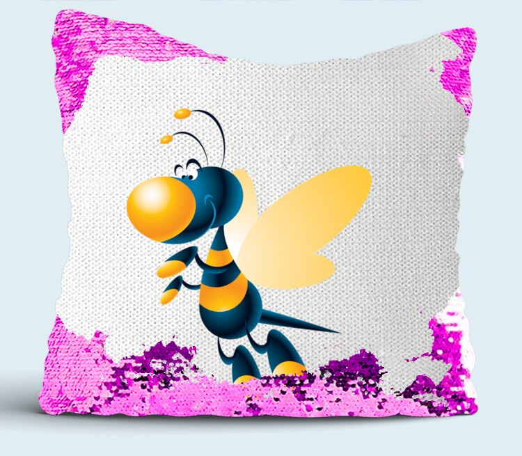 Пчелка подушка с пайетками (цвет: белый + сиреневый)