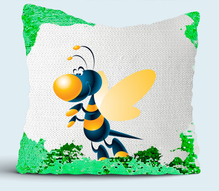 Пчелка подушка с пайетками (цвет: белый + зеленый)