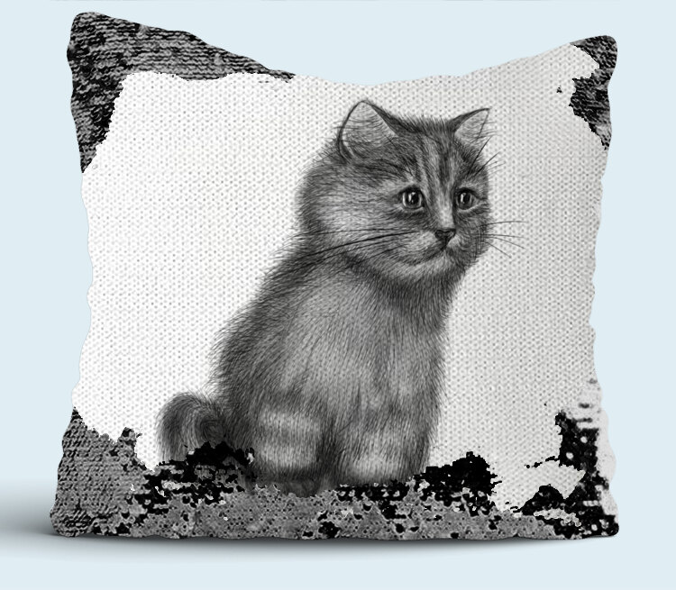 Кот подушка с пайетками (цвет: белый + черный)