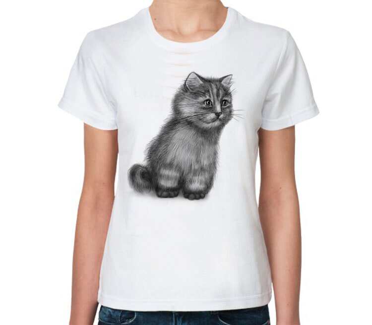 Кот женская футболка с коротким рукавом (цвет: белый)