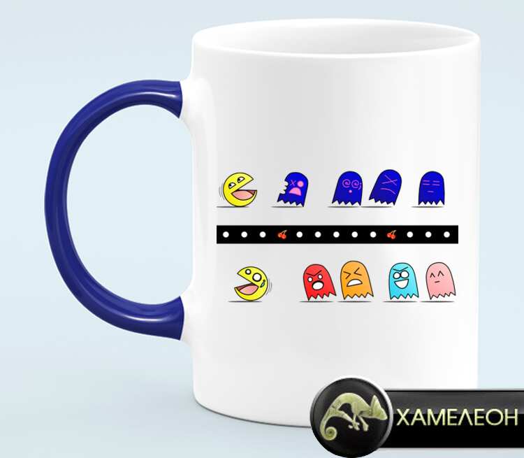 Pac-Man кружка хамелеон (цвет: белый + синий)