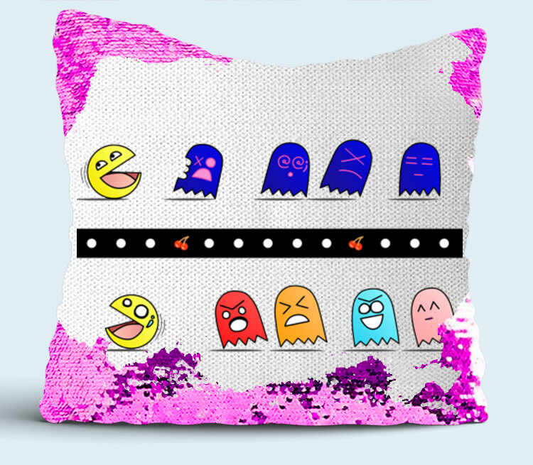 Pac-Man подушка с пайетками (цвет: белый + сиреневый)