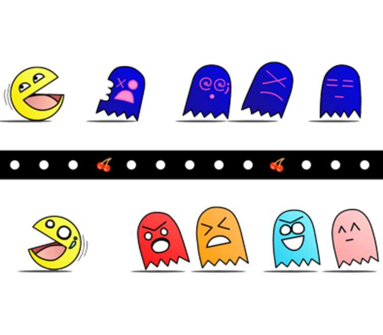 Pac-Man кружка с кантом (цвет: белый + синий)