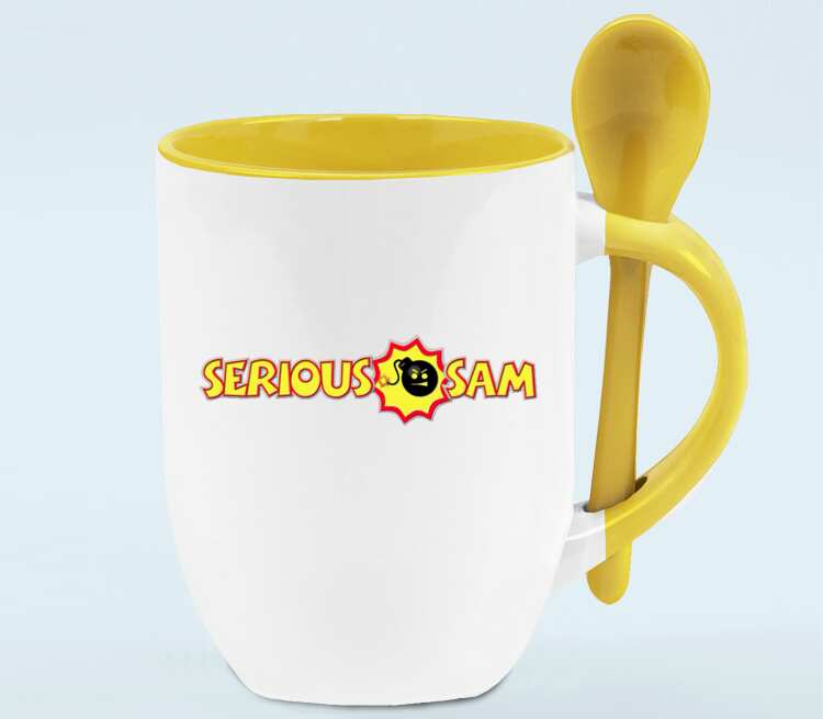 Serious Sam кружка с ложкой в ручке (цвет: белый + желтый)