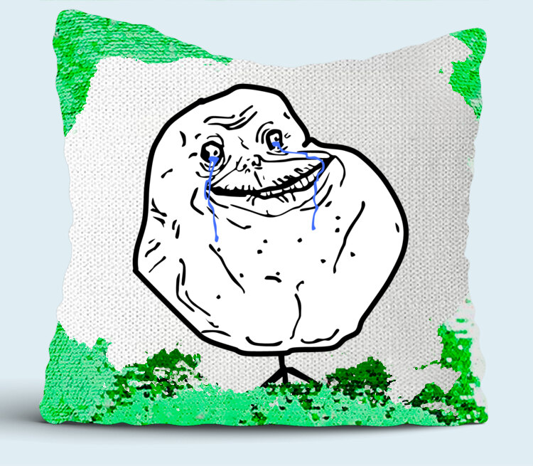 Forever Alone подушка с пайетками (цвет: белый + зеленый)