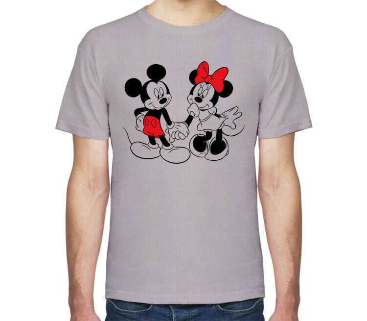 Влюбленные Микки и Минни маус мужская футболка с коротким рукавом (цвет: серый меланж)